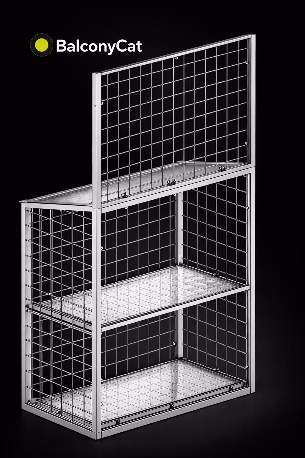 Συγκολλητό ατσάλινο Μπαλκόνι για γάτες BalconyCat στο παράθυρο, σε μαύρο φόντο